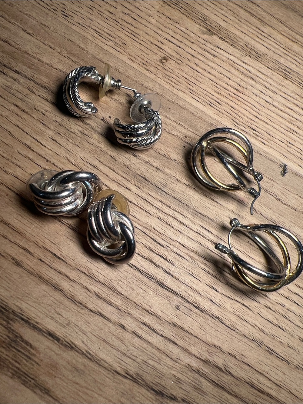 Lot of 3 Silver-Tone Twist Hoop Earrings - Women Accessories